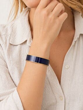 .Crew Navy Enamel Bangle Bracelet Gold Trim Minimalist Cuff NWT